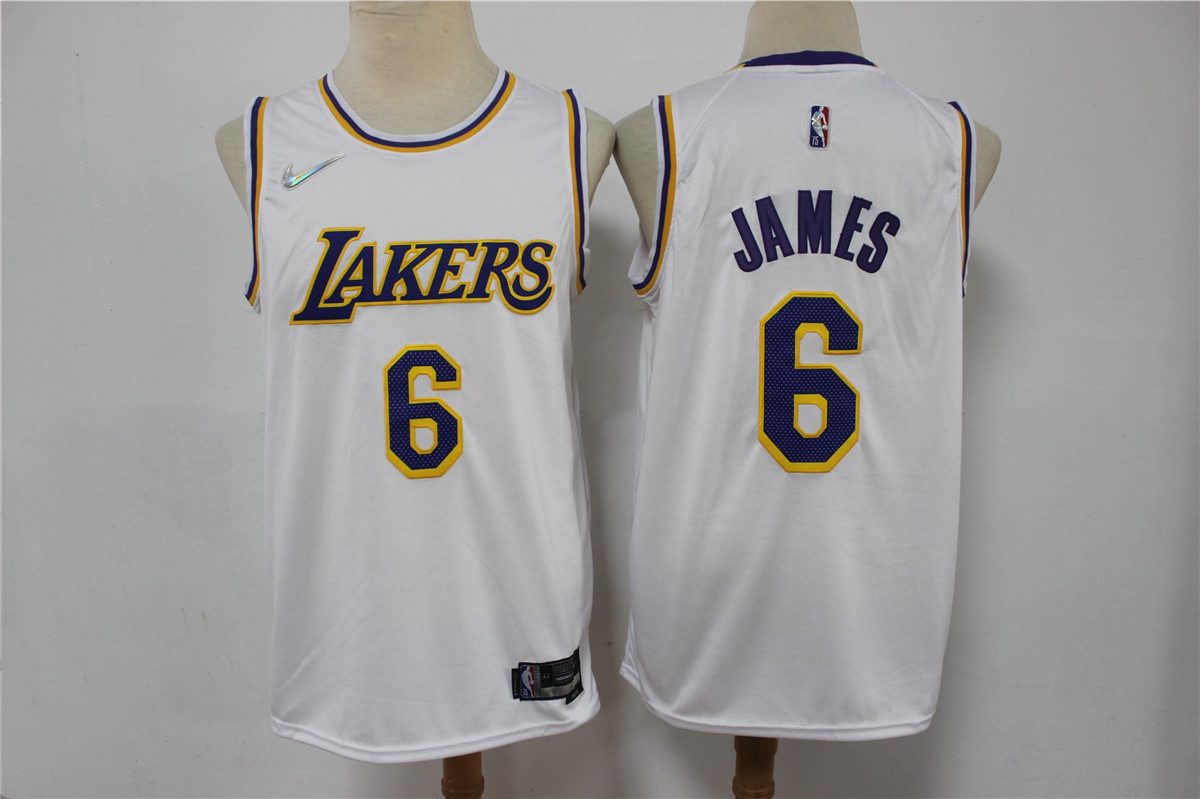 2022 Men Los Angeles Lakers 6 James white City Edition 75th Nike 2021 NBA Jersey